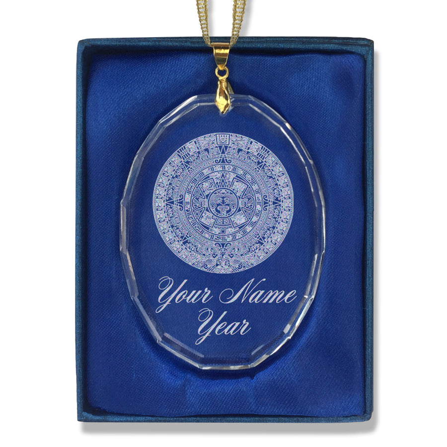 LaserGram Christmas Ornament, Aztec Calendar, Personalized Engraving Included (Oval Shape)
