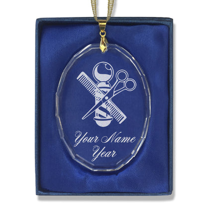 LaserGram Christmas Ornament, Barber Shop Pole, Personalized Engraving Included (Oval Shape)