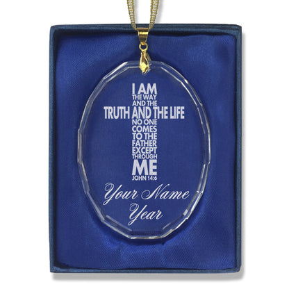 LaserGram Christmas Ornament, Bible Verse John 14-6, Personalized Engraving Included (Oval Shape)