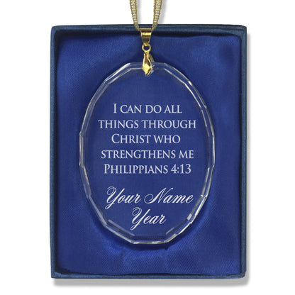 LaserGram Christmas Ornament, Bible Verse Philippians 4-13, Personalized Engraving Included (Oval Shape)