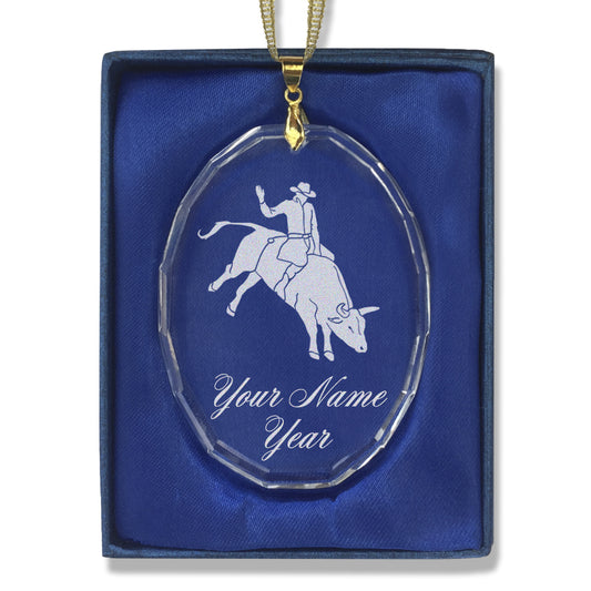 LaserGram Christmas Ornament, Bull Rider Cowboy, Personalized Engraving Included (Oval Shape)