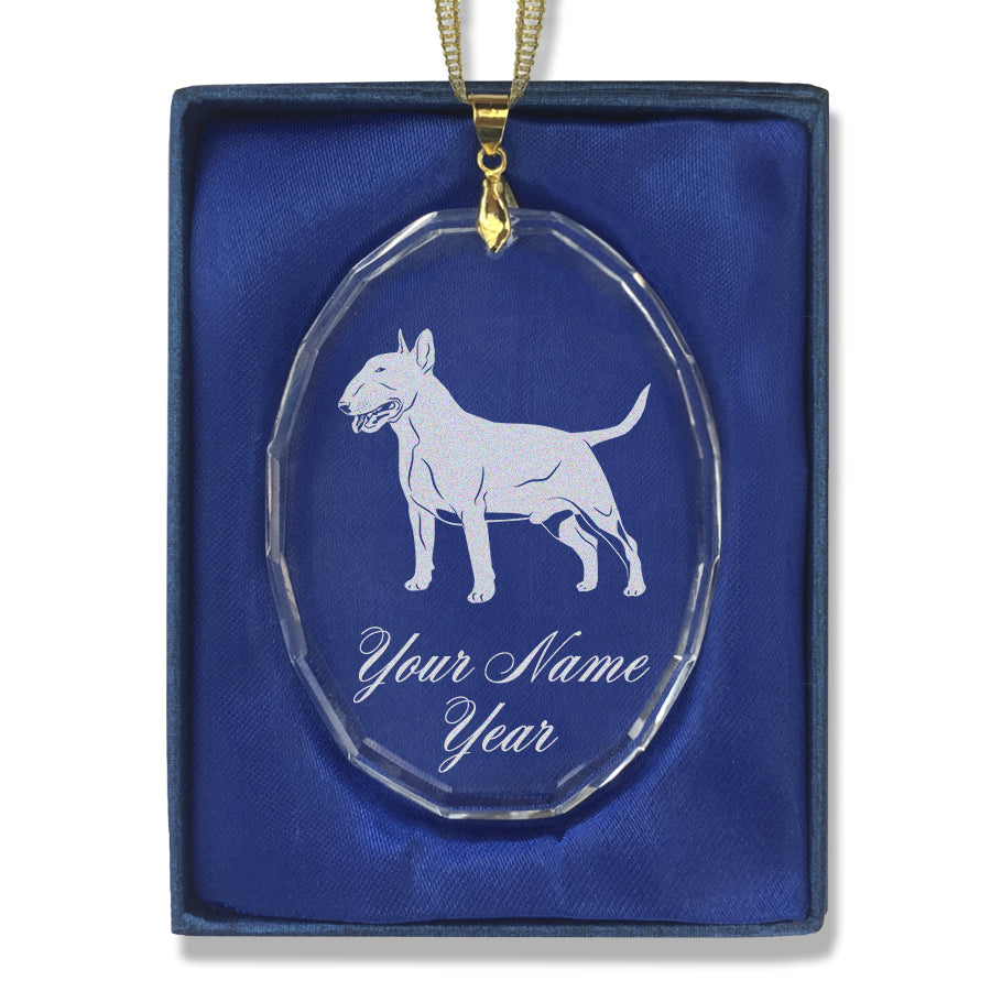 LaserGram Christmas Ornament, Bull Terrier Dog, Personalized Engraving Included (Oval Shape)