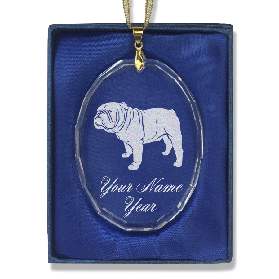 LaserGram Christmas Ornament, Bulldog Dog, Personalized Engraving Included (Oval Shape)