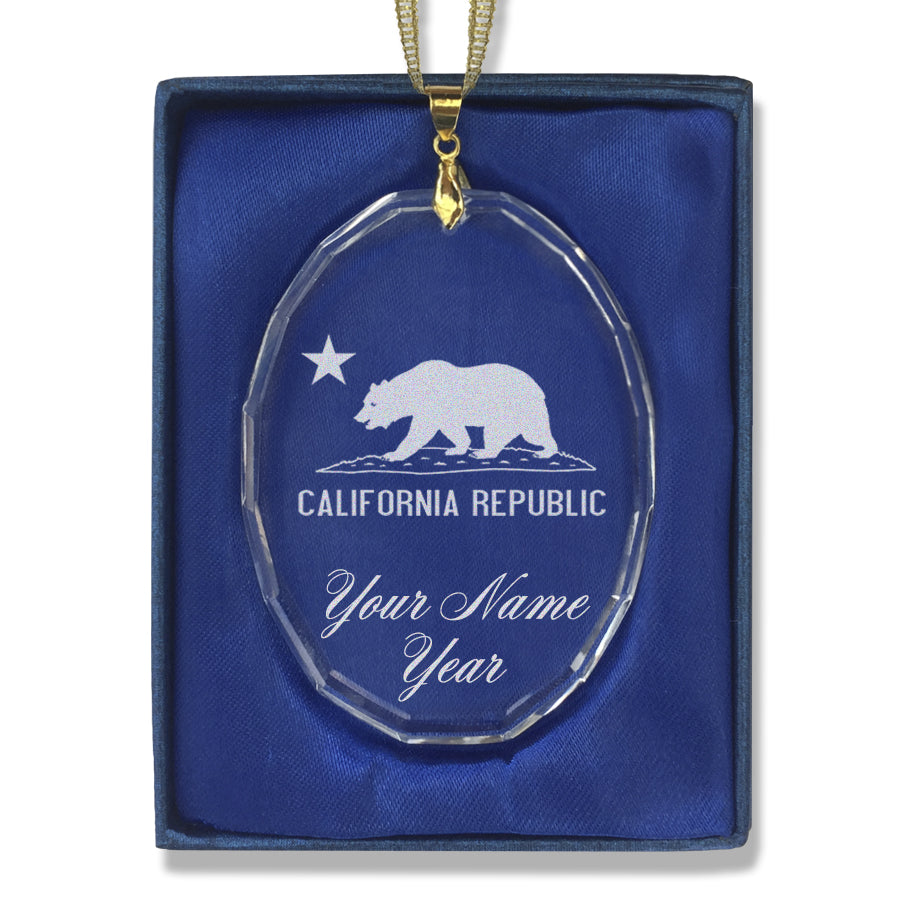 LaserGram Christmas Ornament, California Republic Bear Flag, Personalized Engraving Included (Oval Shape)