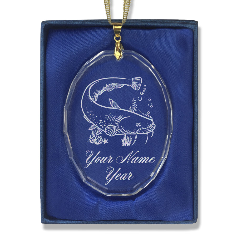 LaserGram Christmas Ornament, Catfish, Personalized Engraving Included (Oval Shape)