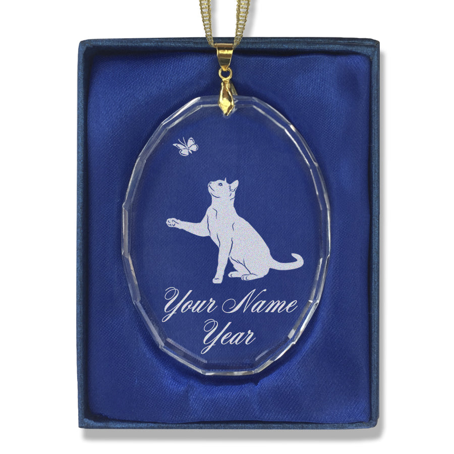 LaserGram Christmas Ornament, Cat with Butterfly, Personalized Engraving Included (Oval Shape)