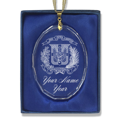 LaserGram Christmas Ornament, Coat of Arms Dominican Republic, Personalized Engraving Included (Oval Shape)