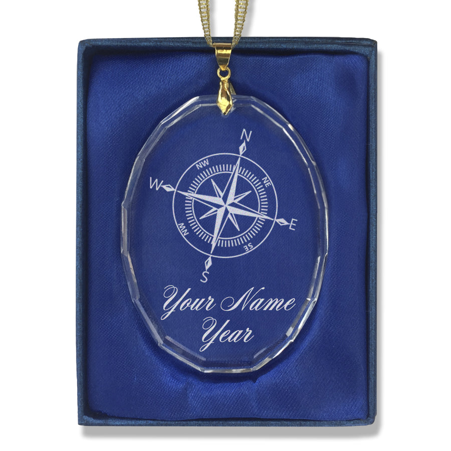 LaserGram Christmas Ornament, Compass Rose, Personalized Engraving Included (Oval Shape)