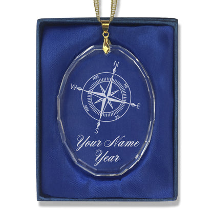 LaserGram Christmas Ornament, Compass Rose, Personalized Engraving Included (Oval Shape)