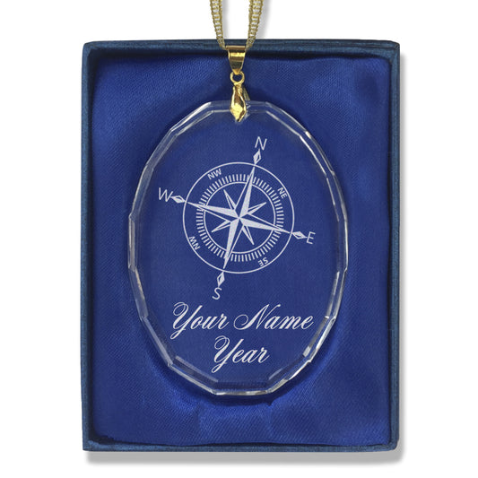 LaserGram Christmas Ornament, Compass Rose, Personalized Engraving Included (Oval Shape)