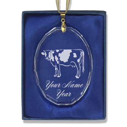 LaserGram Christmas Ornament, Cow, Personalized Engraving Included (Oval Shape)