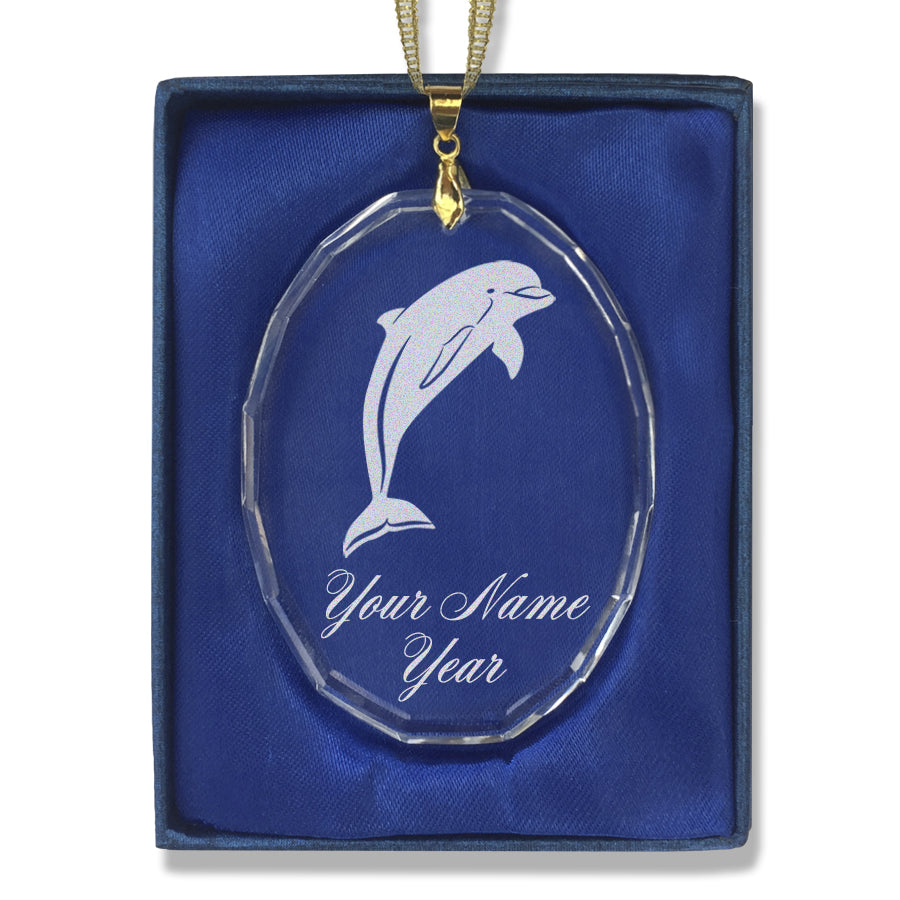 LaserGram Christmas Ornament, Dolphin, Personalized Engraving Included (Oval Shape)