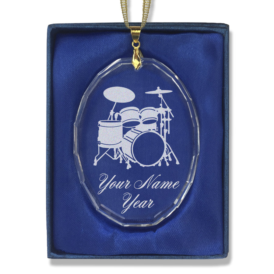 LaserGram Christmas Ornament, Drum Set, Personalized Engraving Included (Oval Shape)