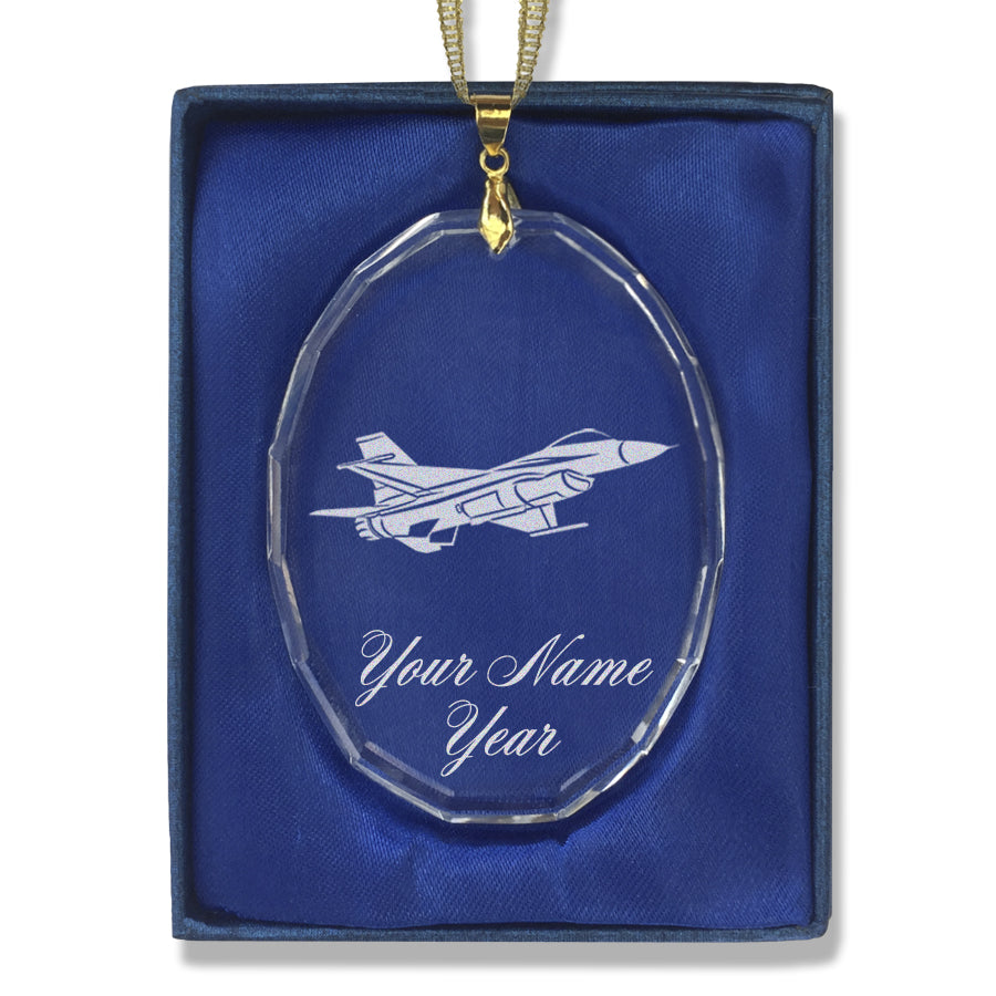 LaserGram Christmas Ornament, Fighter Jet 1, Personalized Engraving Included (Oval Shape)