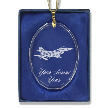 LaserGram Christmas Ornament, Fighter Jet 1, Personalized Engraving Included (Oval Shape)