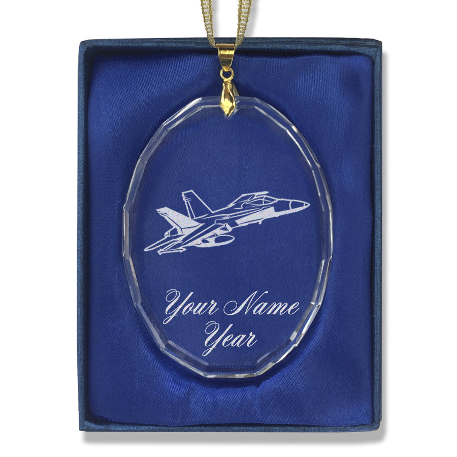LaserGram Christmas Ornament, Fighter Jet 2, Personalized Engraving Included (Oval Shape)