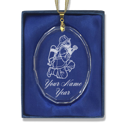 LaserGram Christmas Ornament, Fireman with Hose, Personalized Engraving Included (Oval Shape)