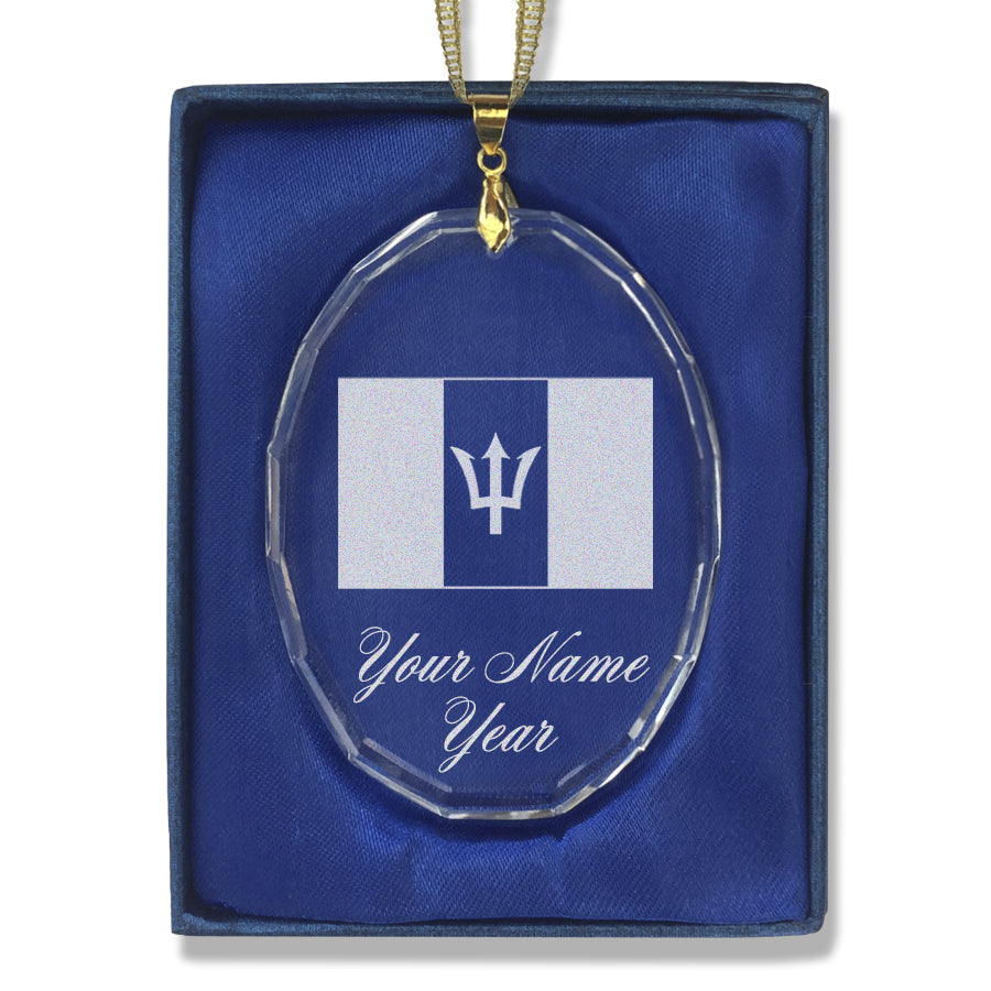 LaserGram Christmas Ornament, Flag of Barbados, Personalized Engraving Included (Oval Shape)