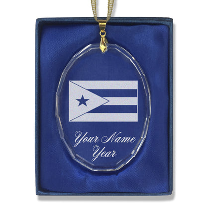 LaserGram Christmas Ornament, Flag of Puerto Rico, Personalized Engraving Included (Oval Shape)