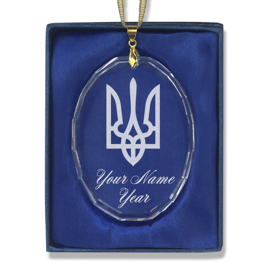 LaserGram Christmas Ornament, Flag of Ukraine, Personalized Engraving Included (Oval Shape)