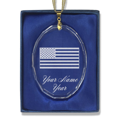 LaserGram Christmas Ornament, Flag of the United States, Personalized Engraving Included (Oval Shape)