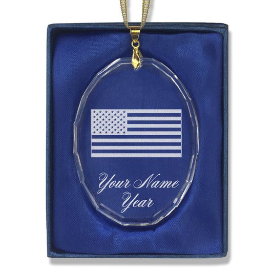 LaserGram Christmas Ornament, Flag of the United States, Personalized Engraving Included (Oval Shape)