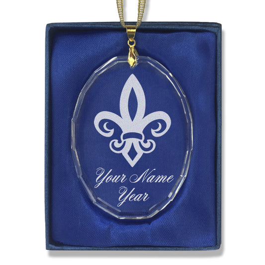 LaserGram Christmas Ornament, Fleur de Lis, Personalized Engraving Included (Oval Shape)