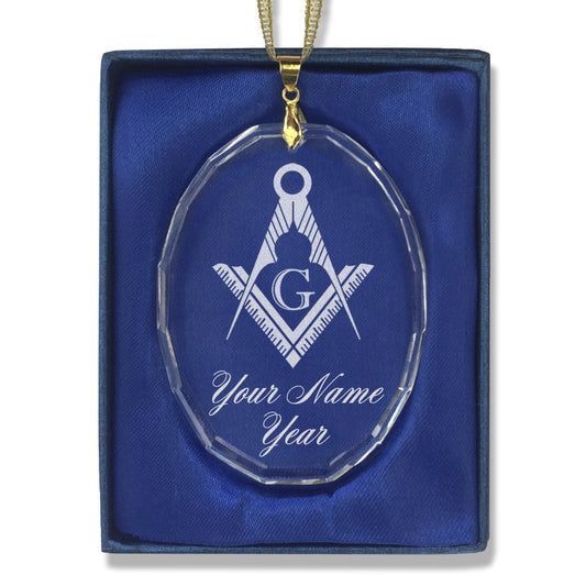 LaserGram Christmas Ornament, Freemason Symbol, Personalized Engraving Included (Oval Shape)