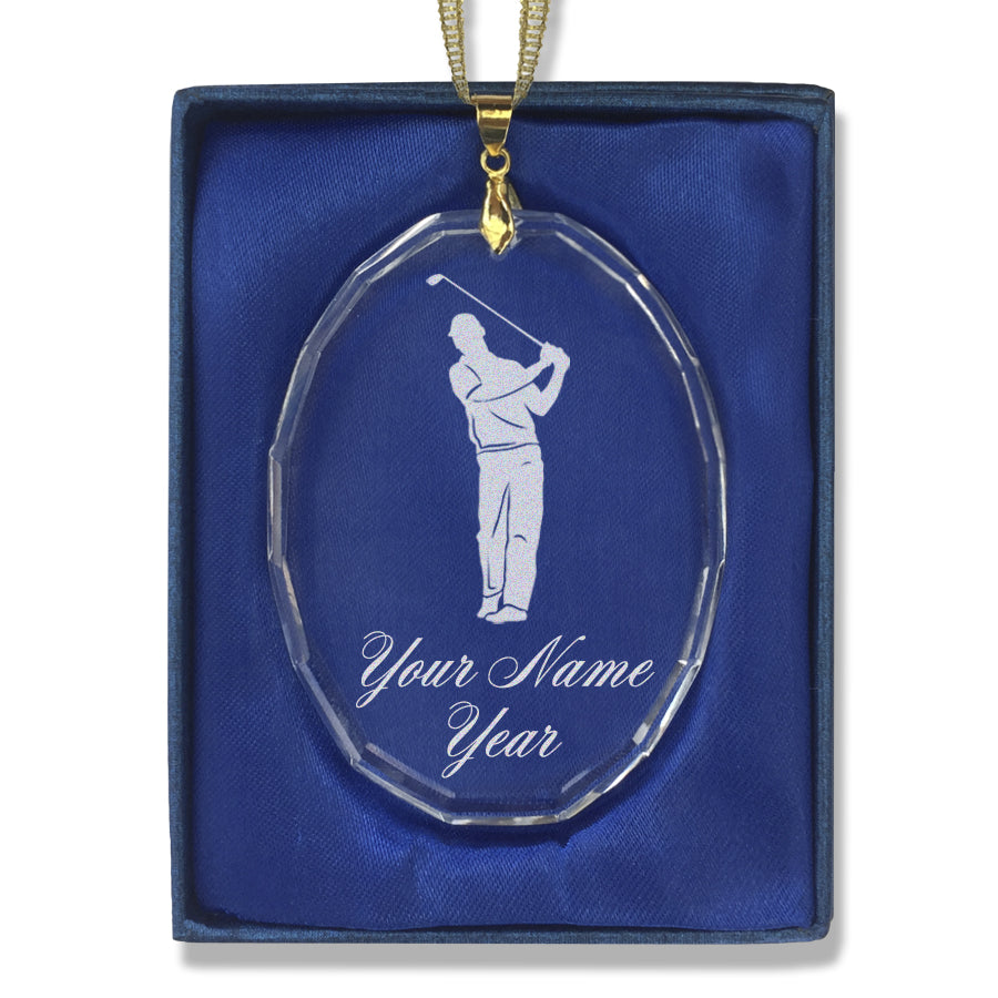 LaserGram Christmas Ornament, Golfer, Personalized Engraving Included (Oval Shape)