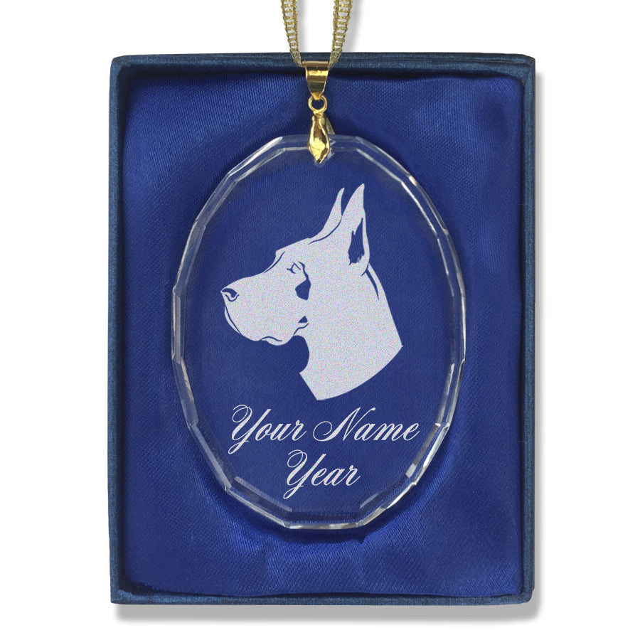 LaserGram Christmas Ornament, Great Dane Dog, Personalized Engraving Included (Oval Shape)