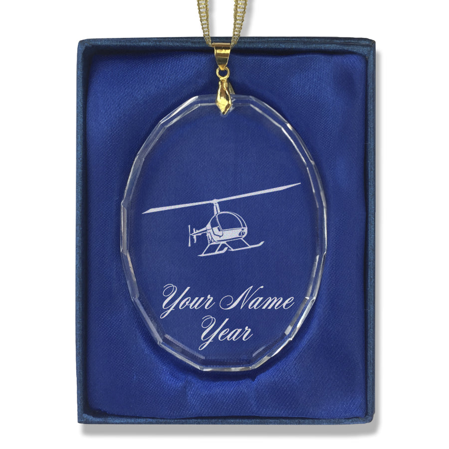 LaserGram Christmas Ornament, Helicopter 2, Personalized Engraving Included (Oval Shape)