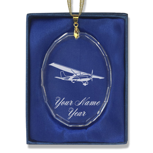 LaserGram Christmas Ornament, High Wing Airplane, Personalized Engraving Included (Oval Shape)