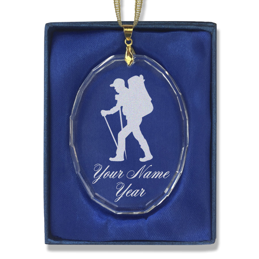 LaserGram Christmas Ornament, Hiker Man, Personalized Engraving Included (Oval Shape)