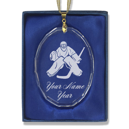 LaserGram Christmas Ornament, Hockey Goalie, Personalized Engraving Included (Oval Shape)