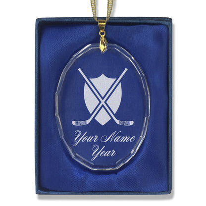 LaserGram Christmas Ornament, Hockey Sticks, Personalized Engraving Included (Oval Shape)