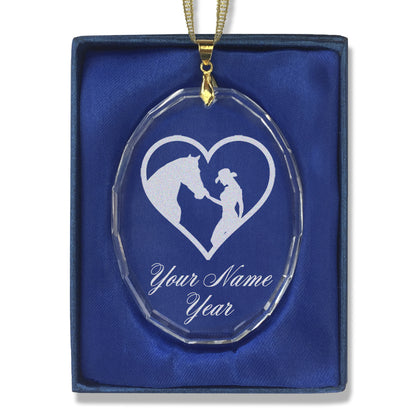 LaserGram Christmas Ornament, Horse Cowgirl Heart, Personalized Engraving Included (Oval Shape)