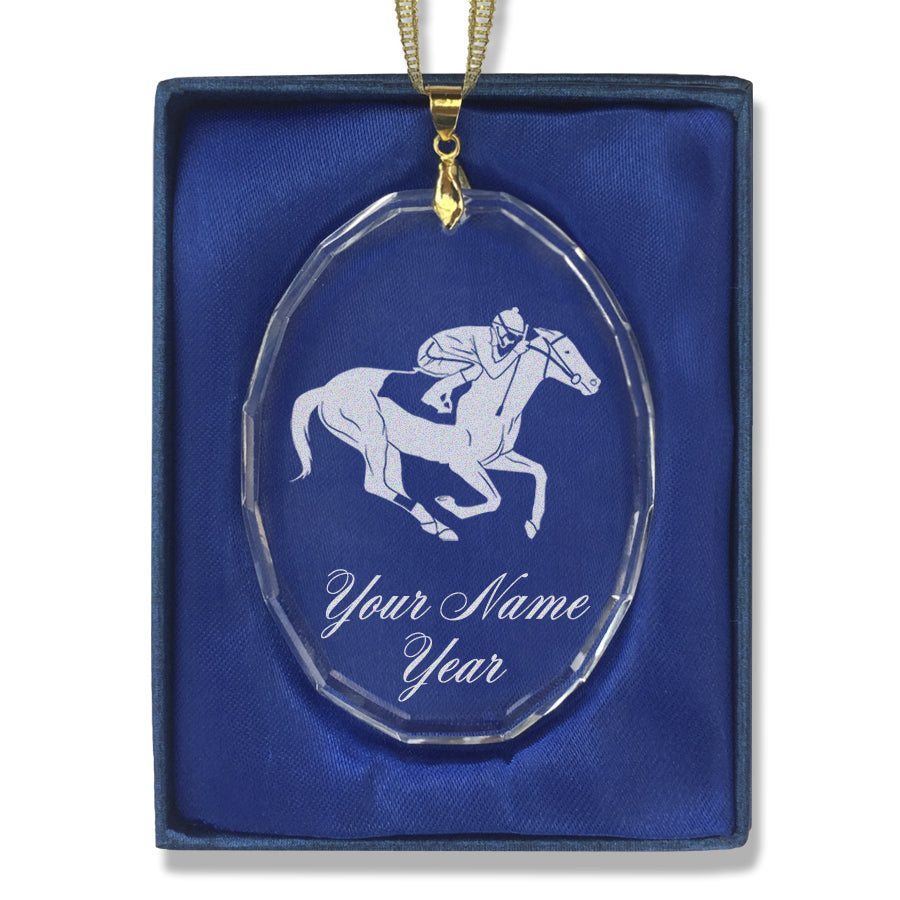 LaserGram Christmas Ornament, Horse Racing, Personalized Engraving Included (Oval Shape)