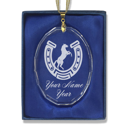 LaserGram Christmas Ornament, Horseshoe with Horse, Personalized Engraving Included (Oval Shape)