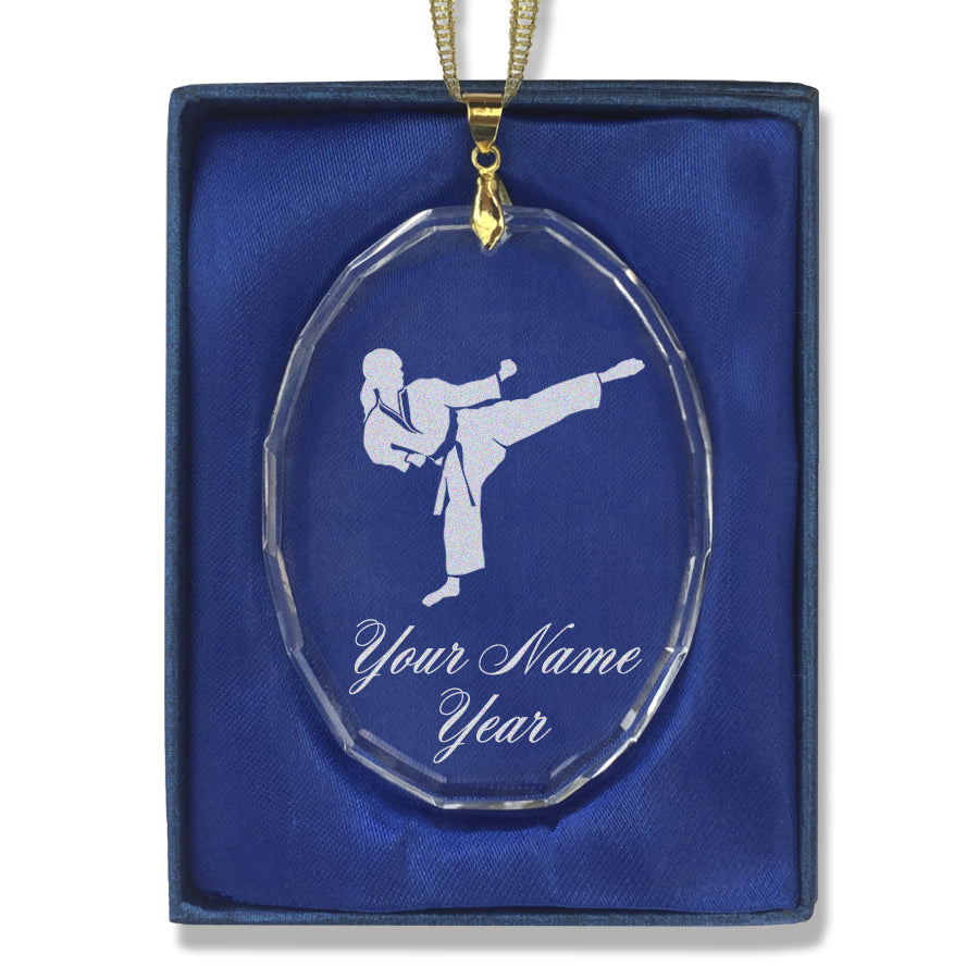 LaserGram Christmas Ornament, Karate Woman, Personalized Engraving Included (Oval Shape)