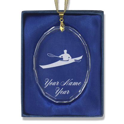 LaserGram Christmas Ornament, Kayak Man, Personalized Engraving Included (Oval Shape)