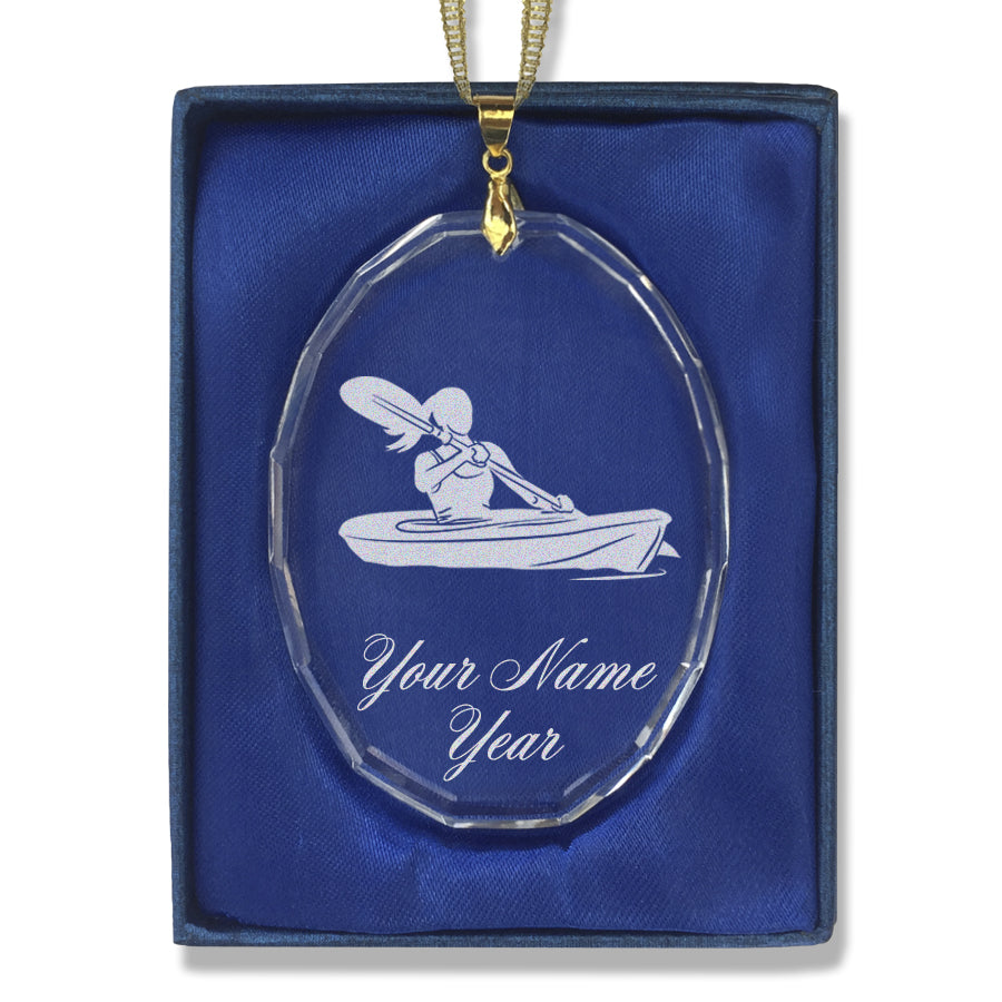 LaserGram Christmas Ornament, Kayak Woman, Personalized Engraving Included (Oval Shape)