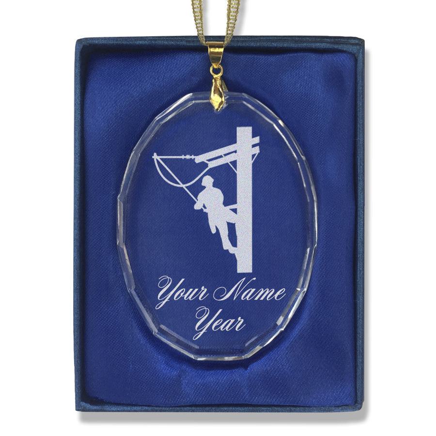 LaserGram Christmas Ornament, Lineman, Personalized Engraving Included (Oval Shape)