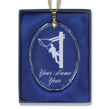 LaserGram Christmas Ornament, Lineman, Personalized Engraving Included (Oval Shape)