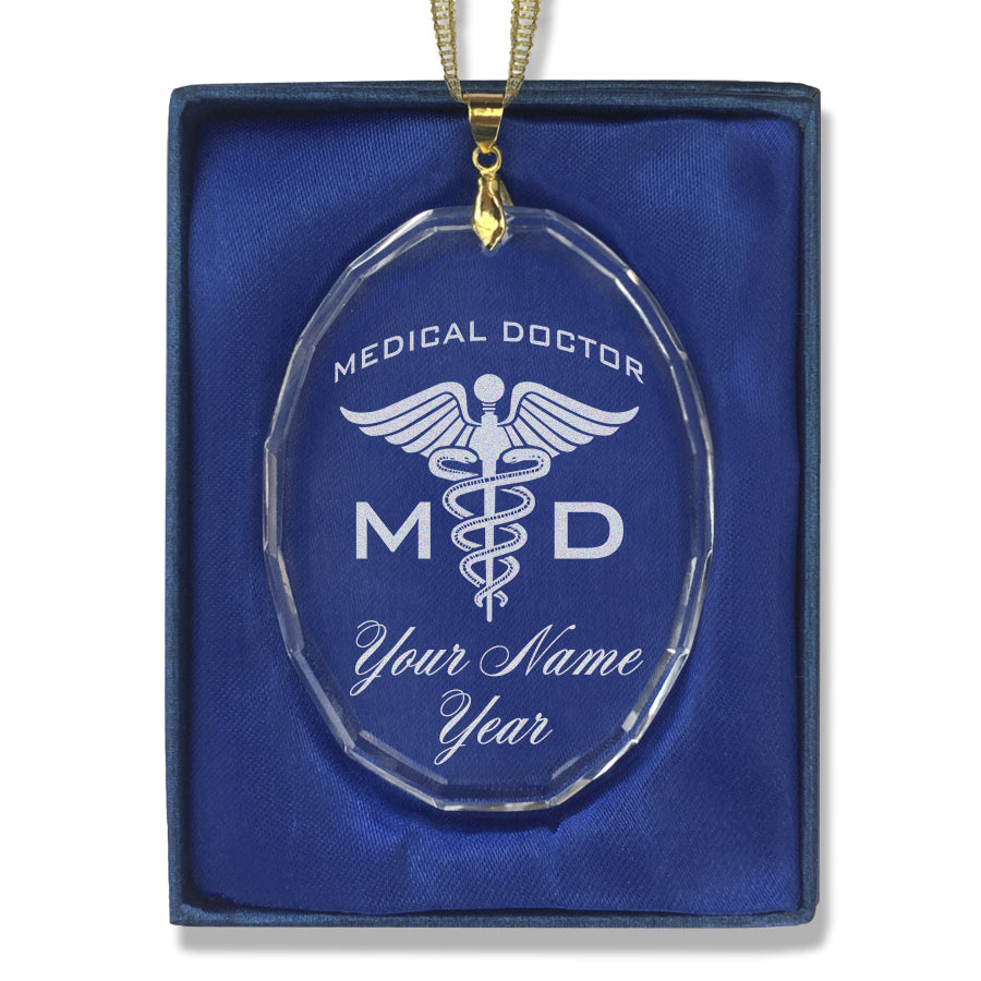 LaserGram Christmas Ornament, MD Medical Doctor, Personalized Engraving Included (Oval Shape)