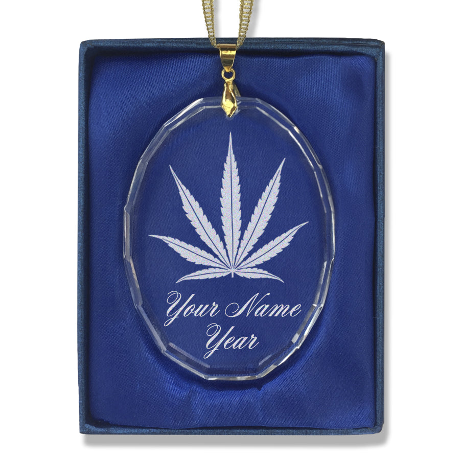 LaserGram Christmas Ornament, Marijuana leaf, Personalized Engraving Included (Oval Shape)