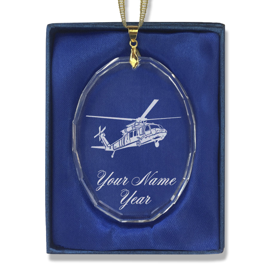 LaserGram Christmas Ornament, Military Helicopter 1, Personalized Engraving Included (Oval Shape)