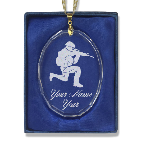 LaserGram Christmas Ornament, Military Soldier, Personalized Engraving Included (Oval Shape)