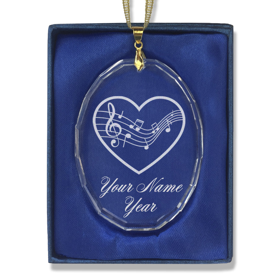 LaserGram Christmas Ornament, Music Staff Heart, Personalized Engraving Included (Oval Shape)