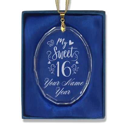 LaserGram Christmas Ornament, My Sweet 16, Personalized Engraving Included (Oval Shape)