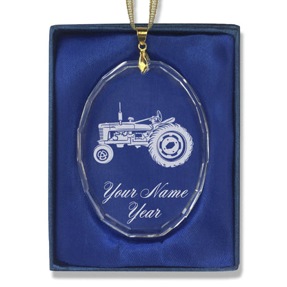 LaserGram Christmas Ornament, Old Farm Tractor, Personalized Engraving Included (Oval Shape)